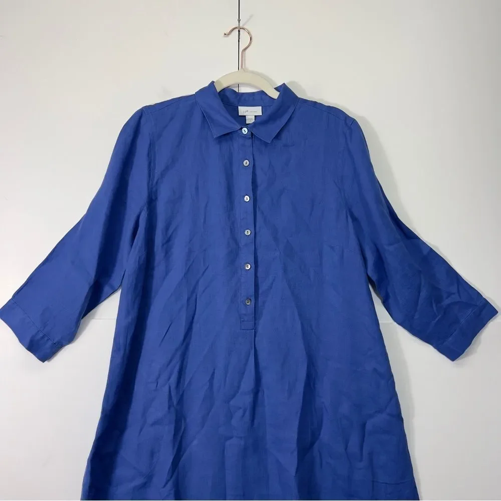 NWT Medium J. JILL Linen Midi Shirt Dress Amalfi Coast Blue - Picture 4 of 10